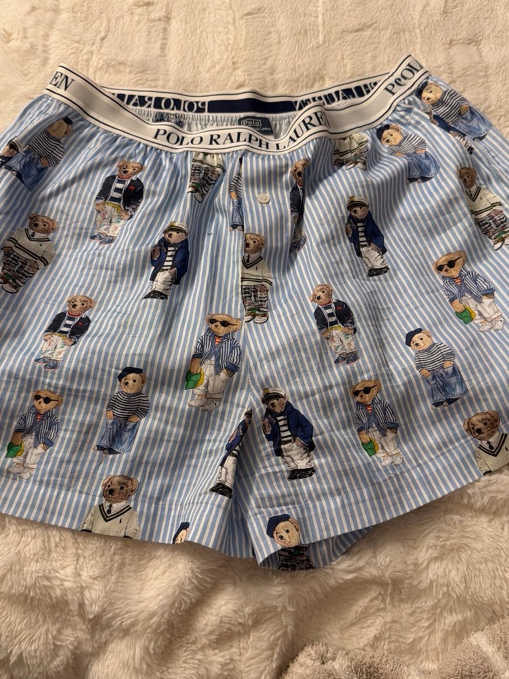Polo by Ralph Lauren Blue Bear-Print Cotton Shorts Size Medium